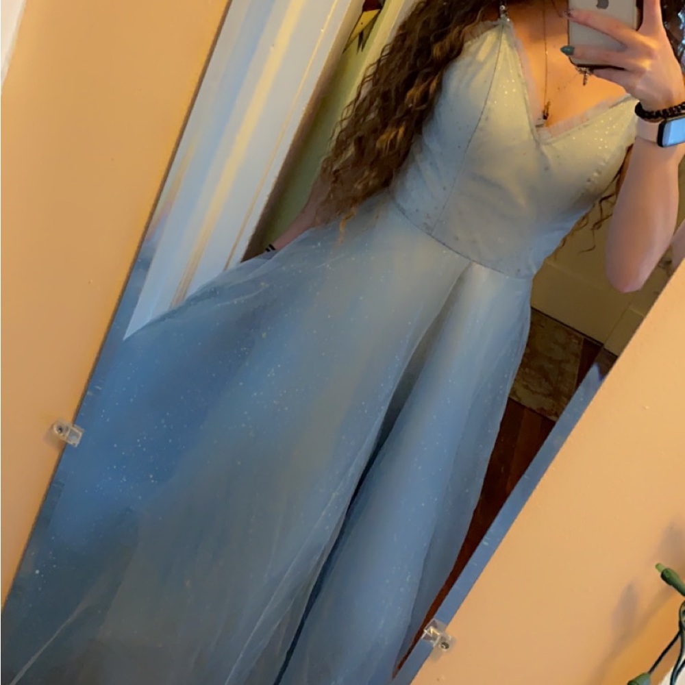 Dusty Blue Sparkly Tulle Prom Dress